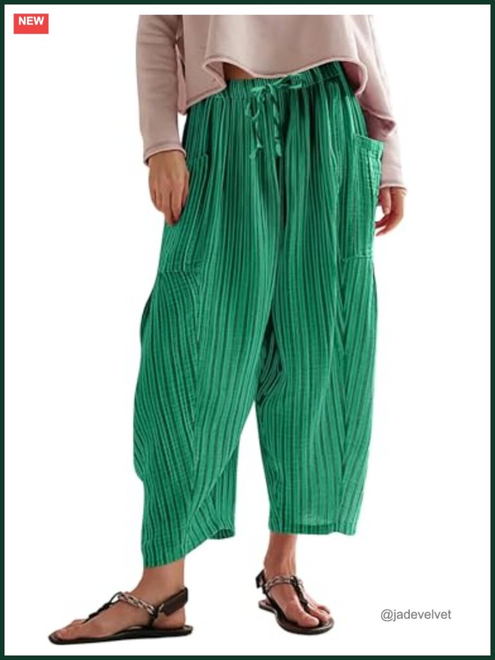 Women's Flowy Striped Harem Pants Baggy Wide Leg Drawstring Boho Palazzo